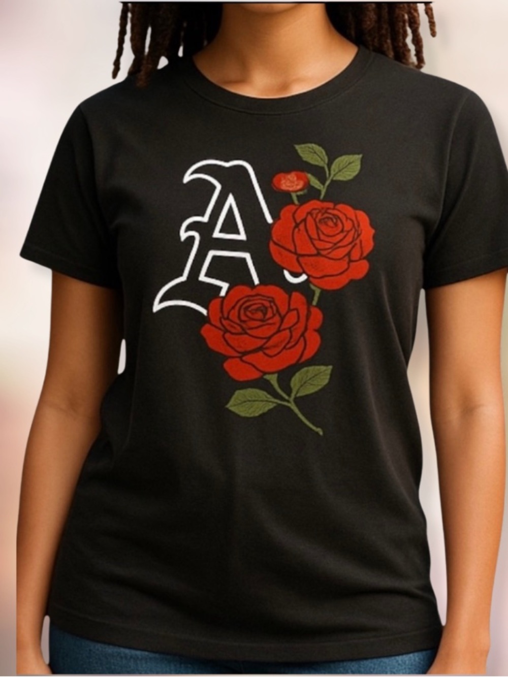 AEROPOSTALE T Shirt Black Graphic Top Red Rose Goth Design Womens Size Large